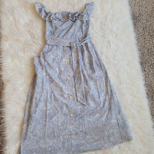 Angashon Womens Fashion Sleeveless Belted Dress Printed Sz M Blue